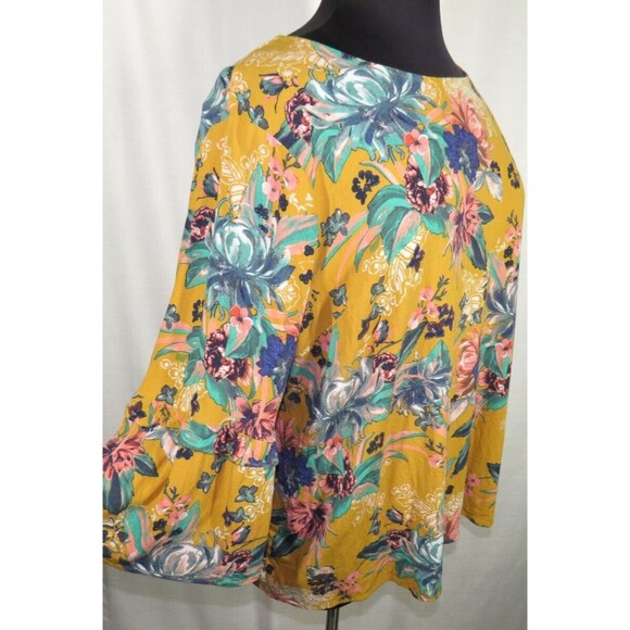 Ava + Viv Women's Mustard Floral Strappy Back Flare Sleeve Blouse Plus 4X - Picture 6 of 10